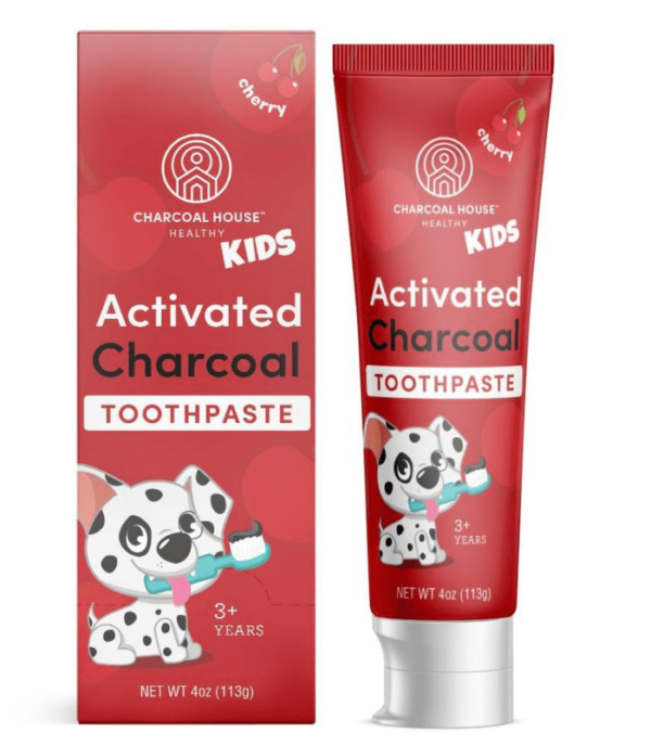 kids cherry charcoal toothpaste with box